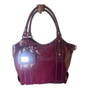 Gucci Womens Patent Leather Double Strap Tote GUC Hand Bag Purple Medium
